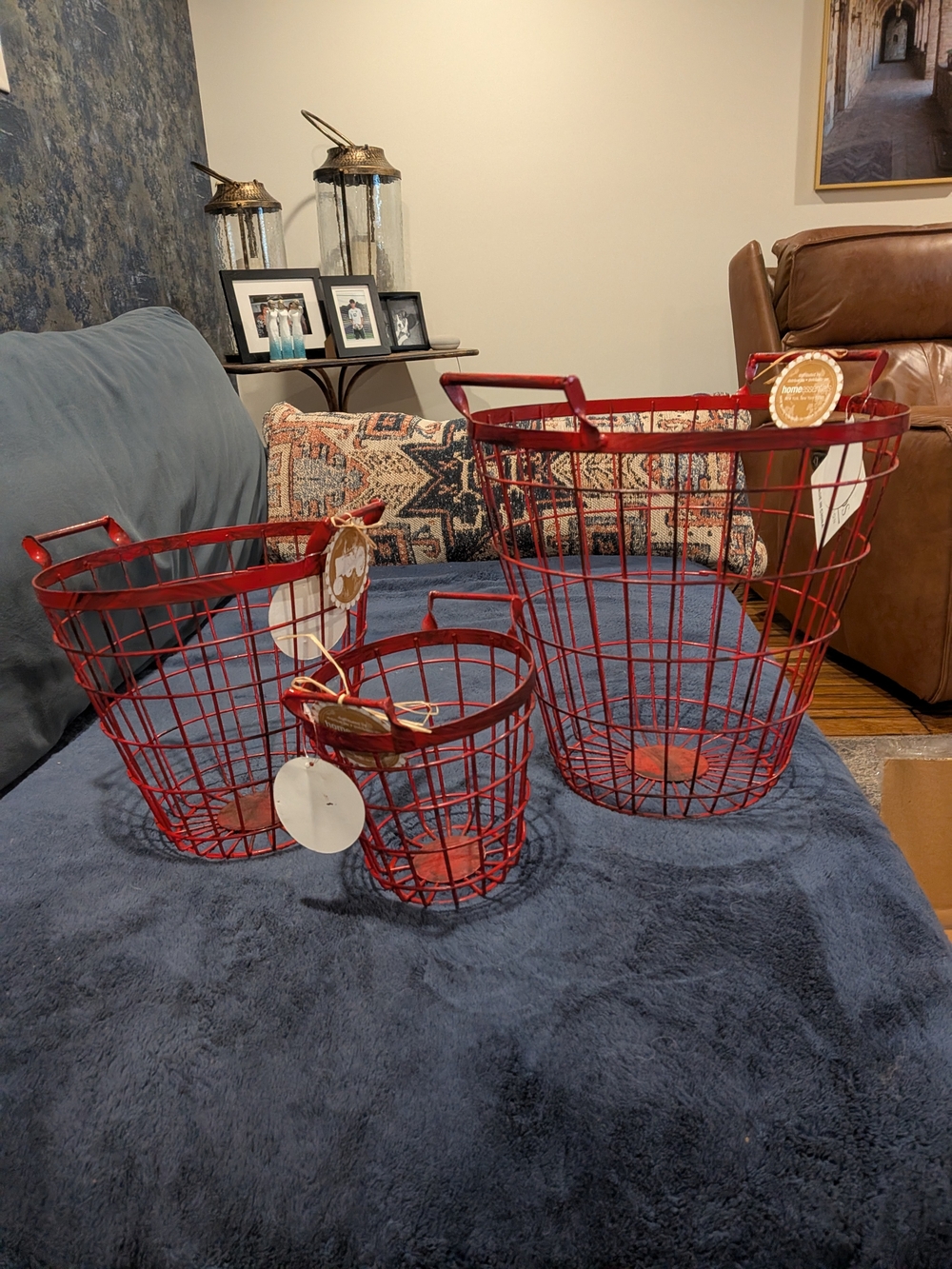 Red Metal Wire Storage Baskets - Set of 3 Antiquish Finish Nwt